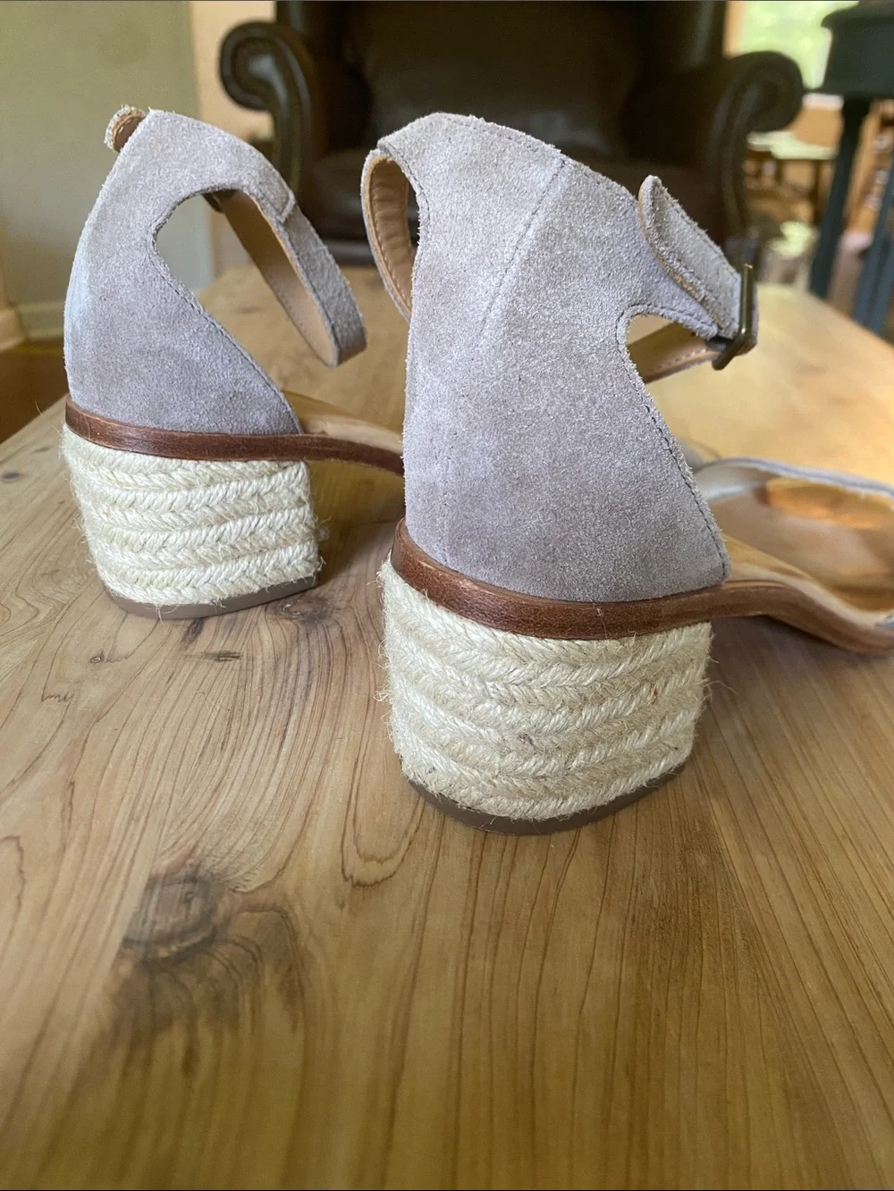 Soludos Taupe Suede Ankle-Strap Wedge Sandals